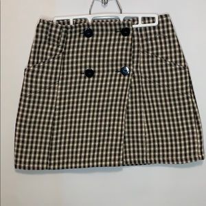 Double Breasted Button Plaid Mini Skirt